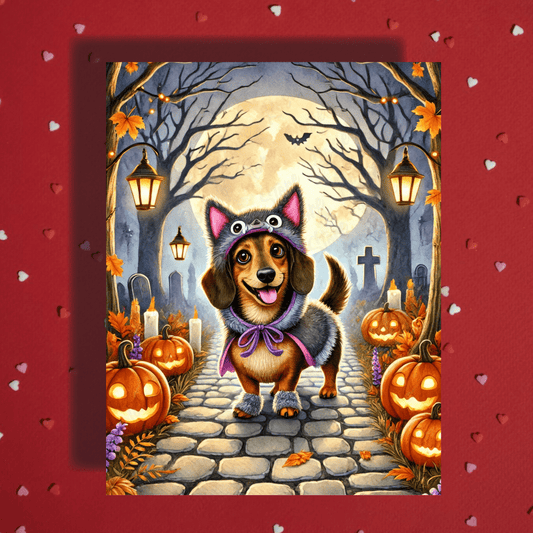 Halloween Fall Dachshund Wiener Dog Greeting Card
