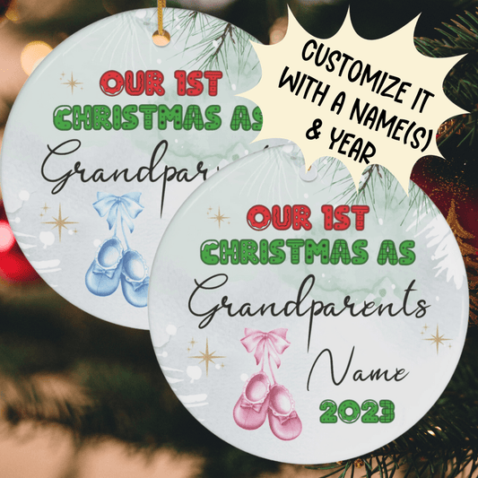 Christmas Gift, Personalized Ceramic Ornament: Our 1st Christmas As Grandparents