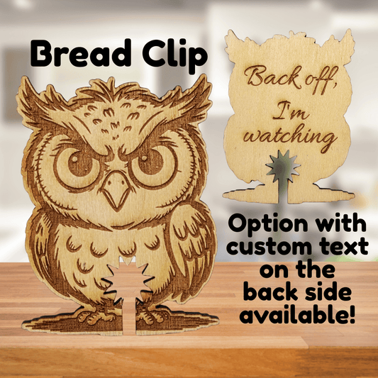 Funny Owl Wooden Bread Clip: Back off, I’m watching