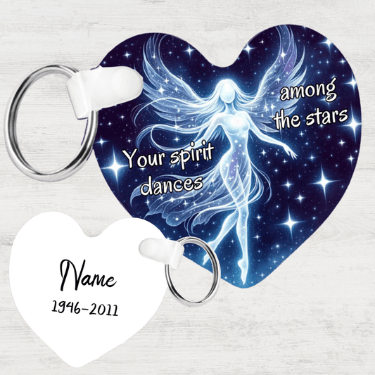 Memorial Heart Keychain With a Gift Box, Angel Female: Your Sprit Dances Among The Stars
