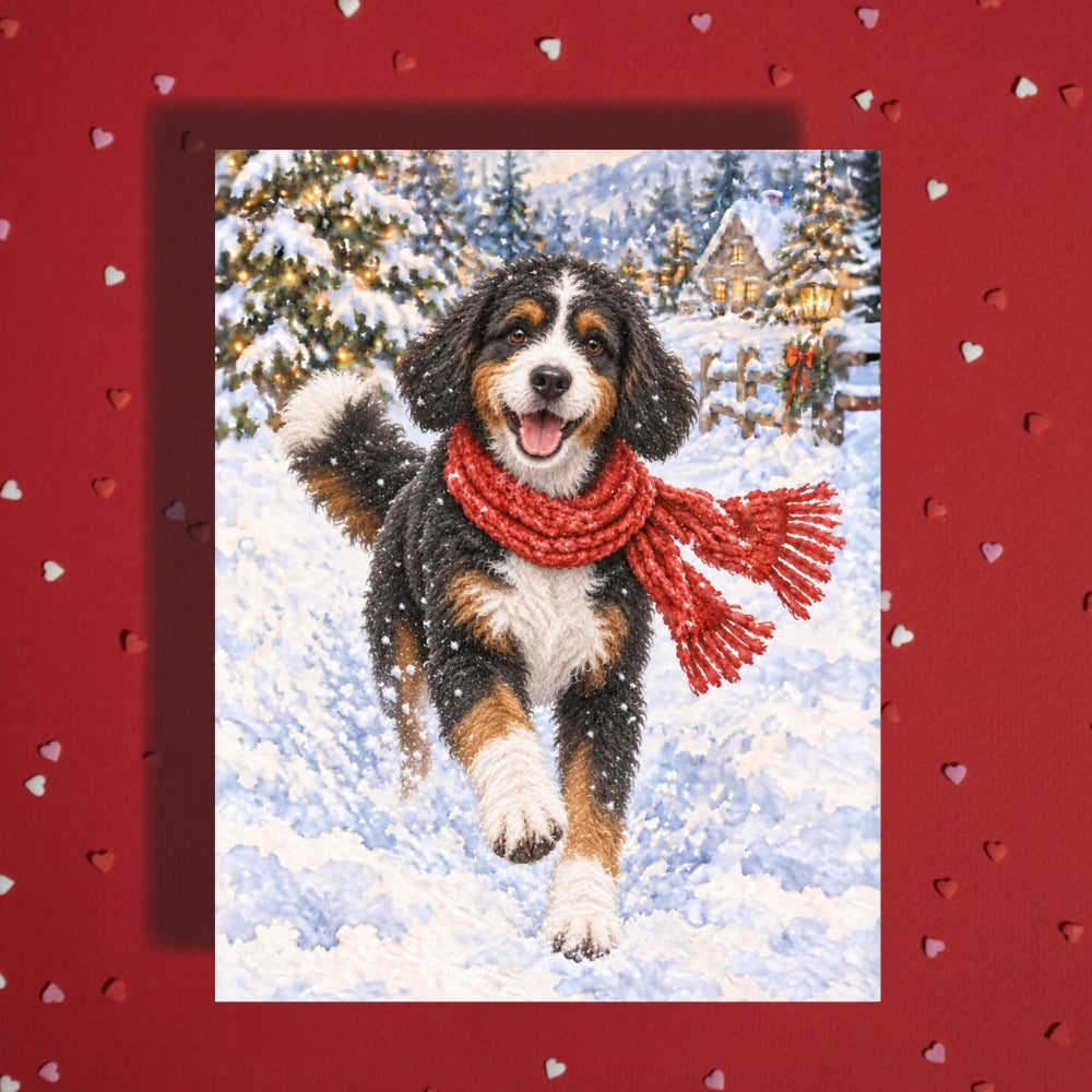 Christmas Card, Bernedoodle Dog (7 fur color options)