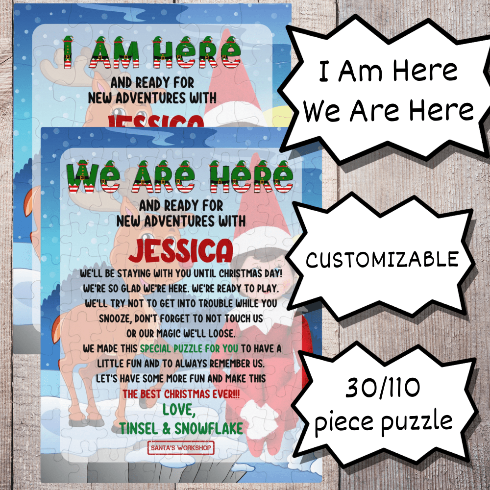 Christmas Gift, Personalized Elf Letter Jigsaw Puzzle: I Am Here/We Are Here