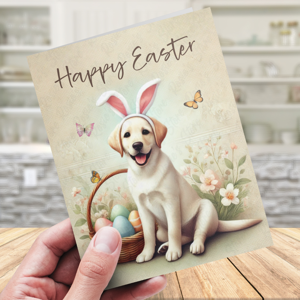 Easter Greeting Card, Labrador Retriever Dog: Happy Easter