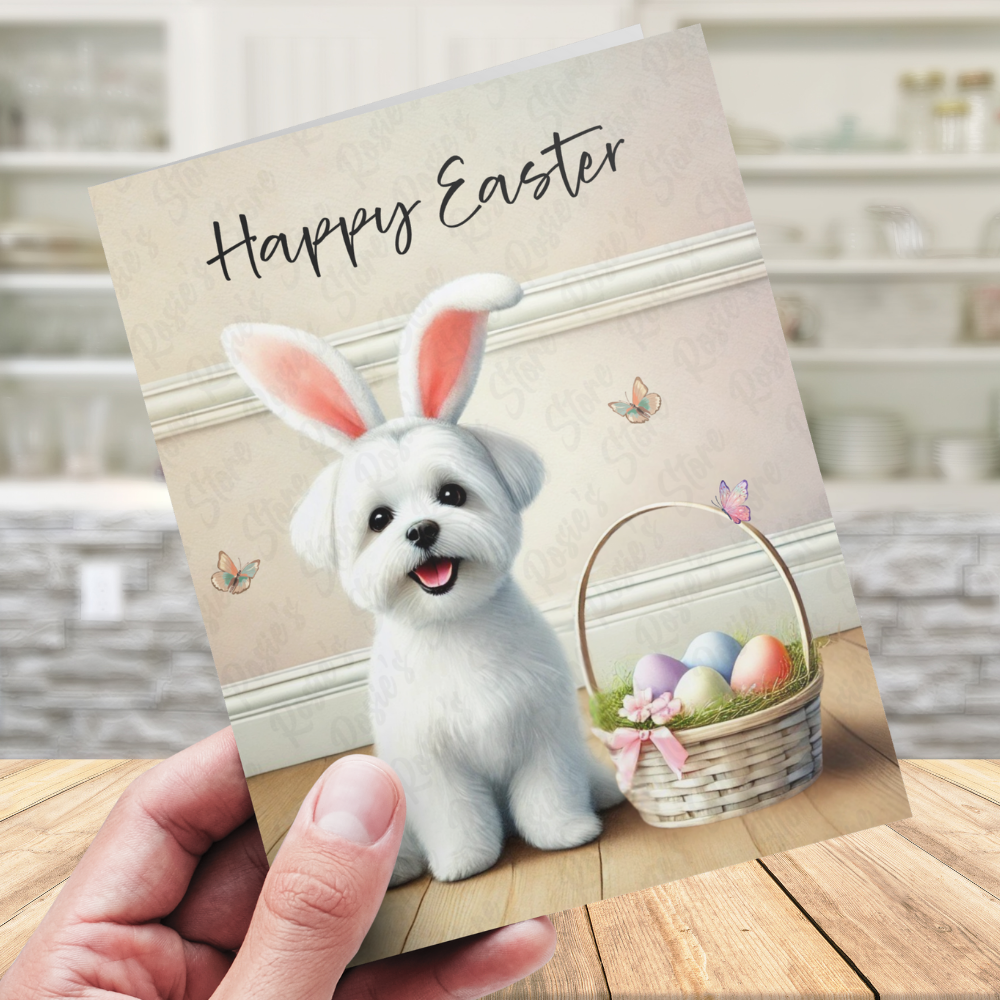 Easter Greeting Card, Maltese Dog: Happy Easter