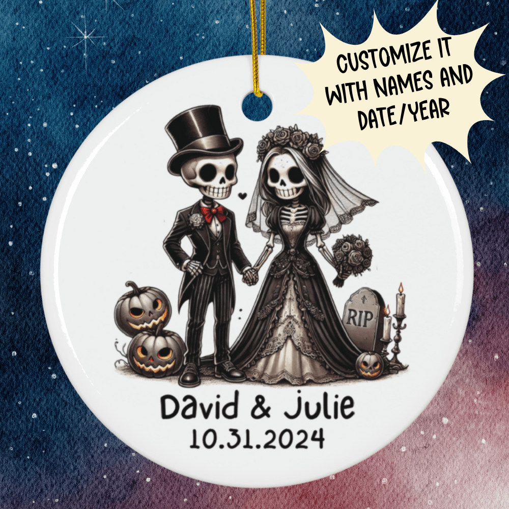 Customizable Halloween Ceramic Ornament with A Special Gift: Groom & Bride