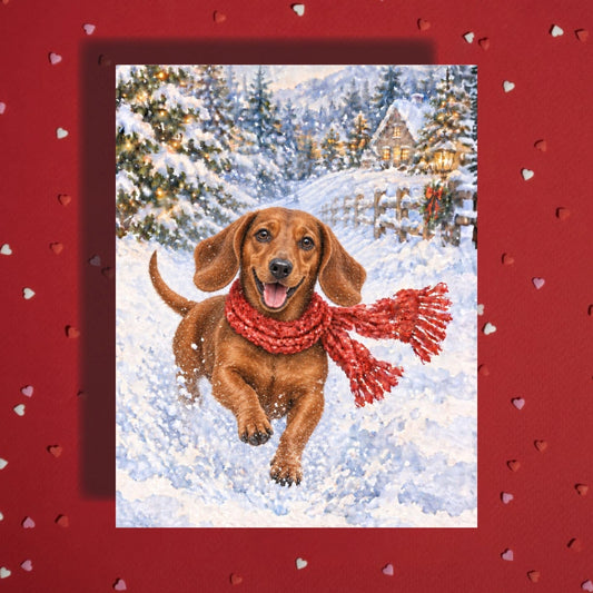 Christmas Card, Dachshund Dog (3 coat types/multiple fur colors)