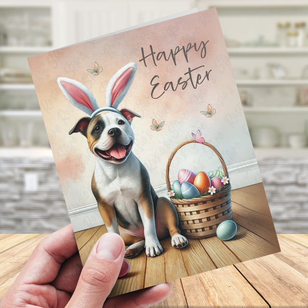 Easter Greeting Card, Pitbull Dog: Happy Easter