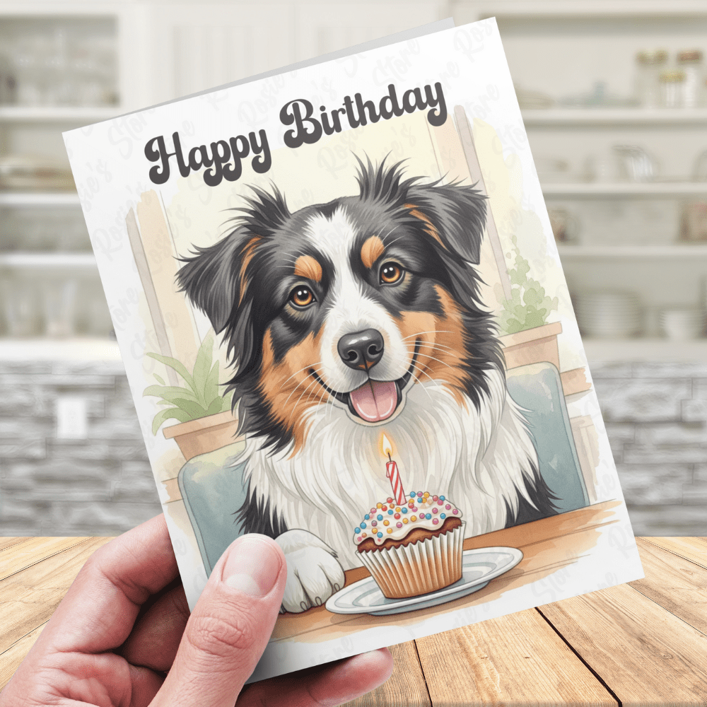 Birthday Greeting Card, Australian Shepherd Dog Pet Lover 02: Happy Birthday