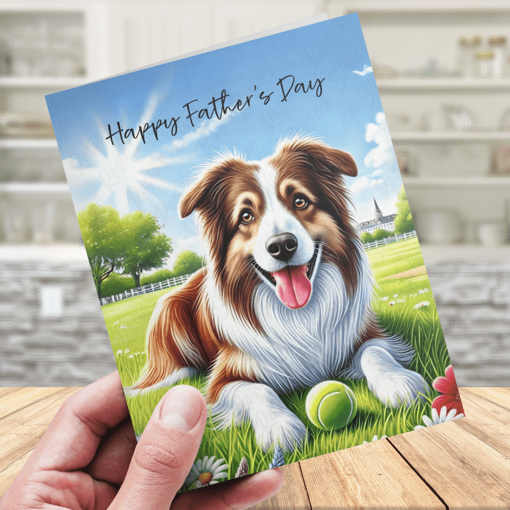Dad Gift, Greeting Card, Border Collie Dog, Brown & White: Happy Father's Day