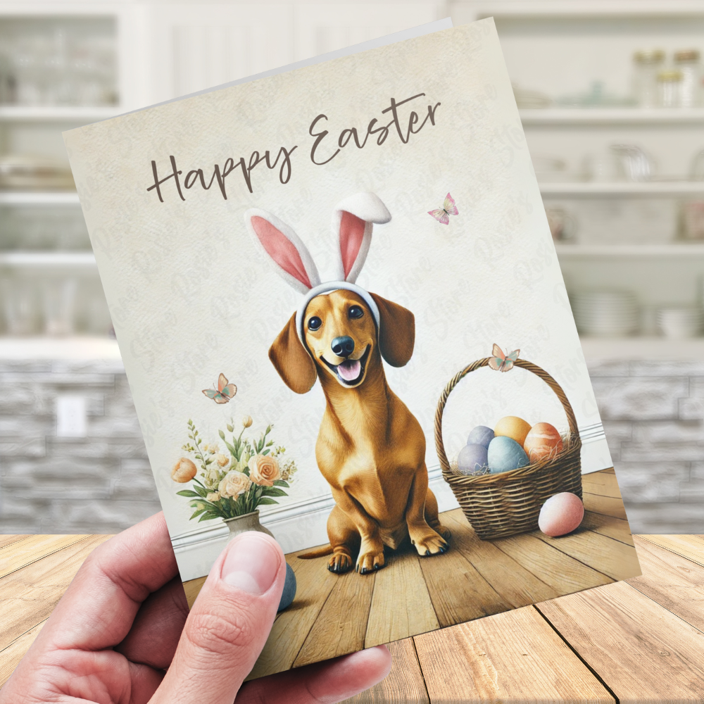 Easter Greeting Card, Dachshund Dog: Happy Easter