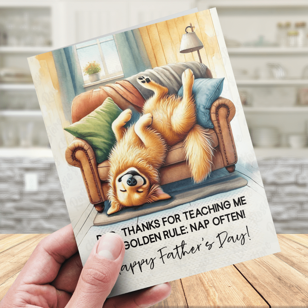 Father's Day Digital Greeting Card, Golden Retriever Dog: Happy Father's Day