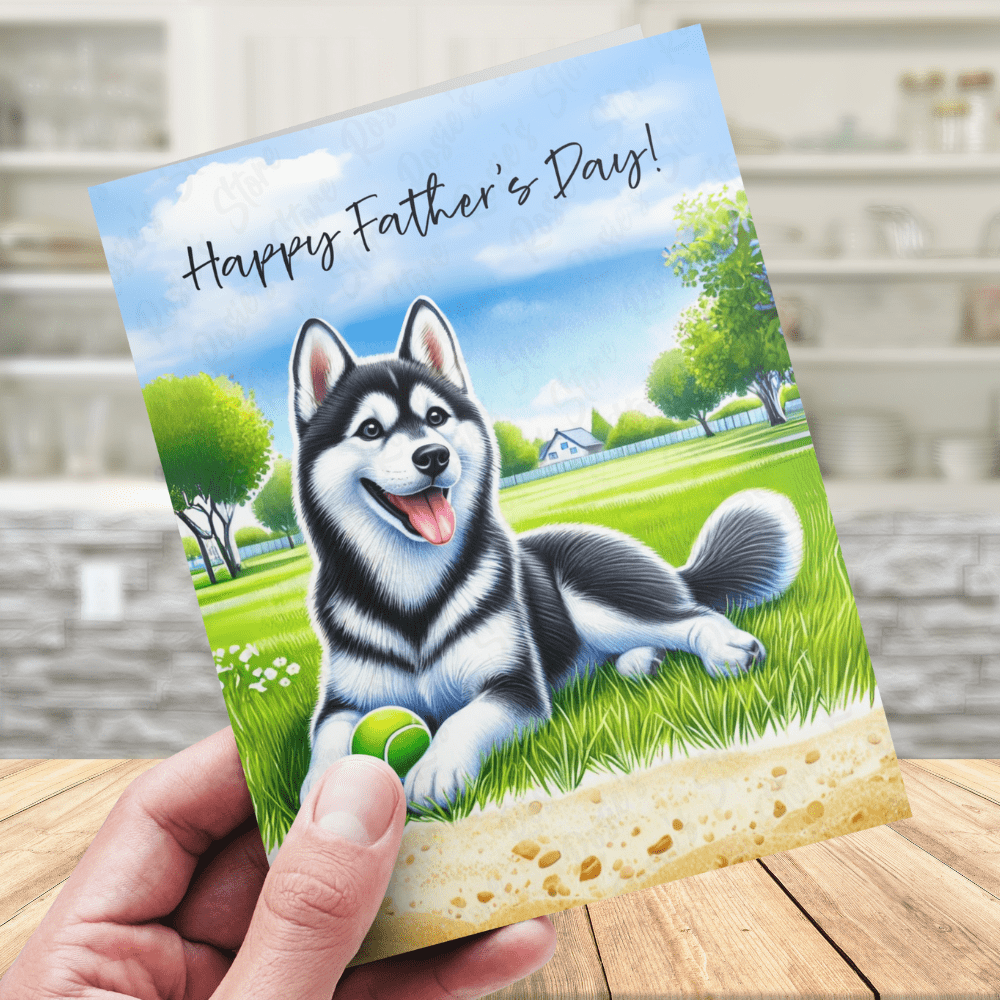 Dad Gift, Greeting Card, Black/White Husky Dog: Happy Father's Day