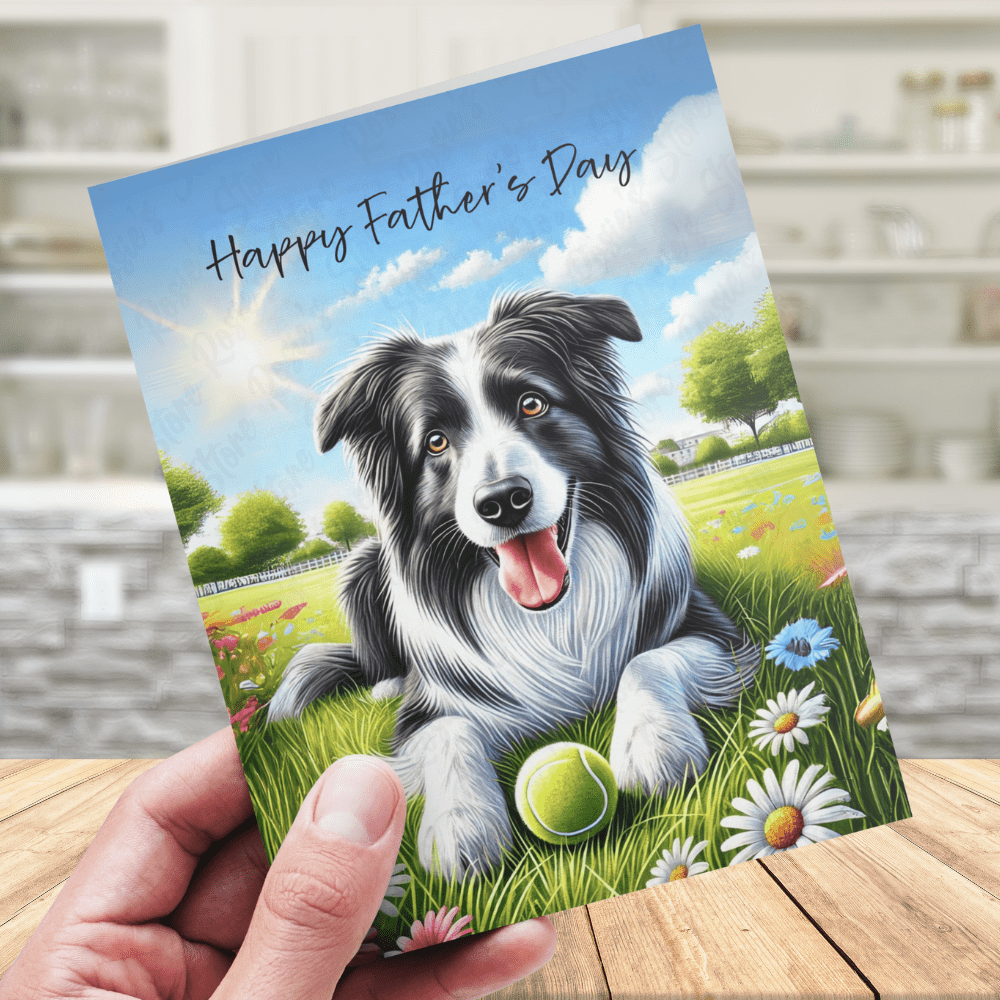 Dad Gift, Greeting Card, Border Collie Dog, Black & White: Happy Father's Day