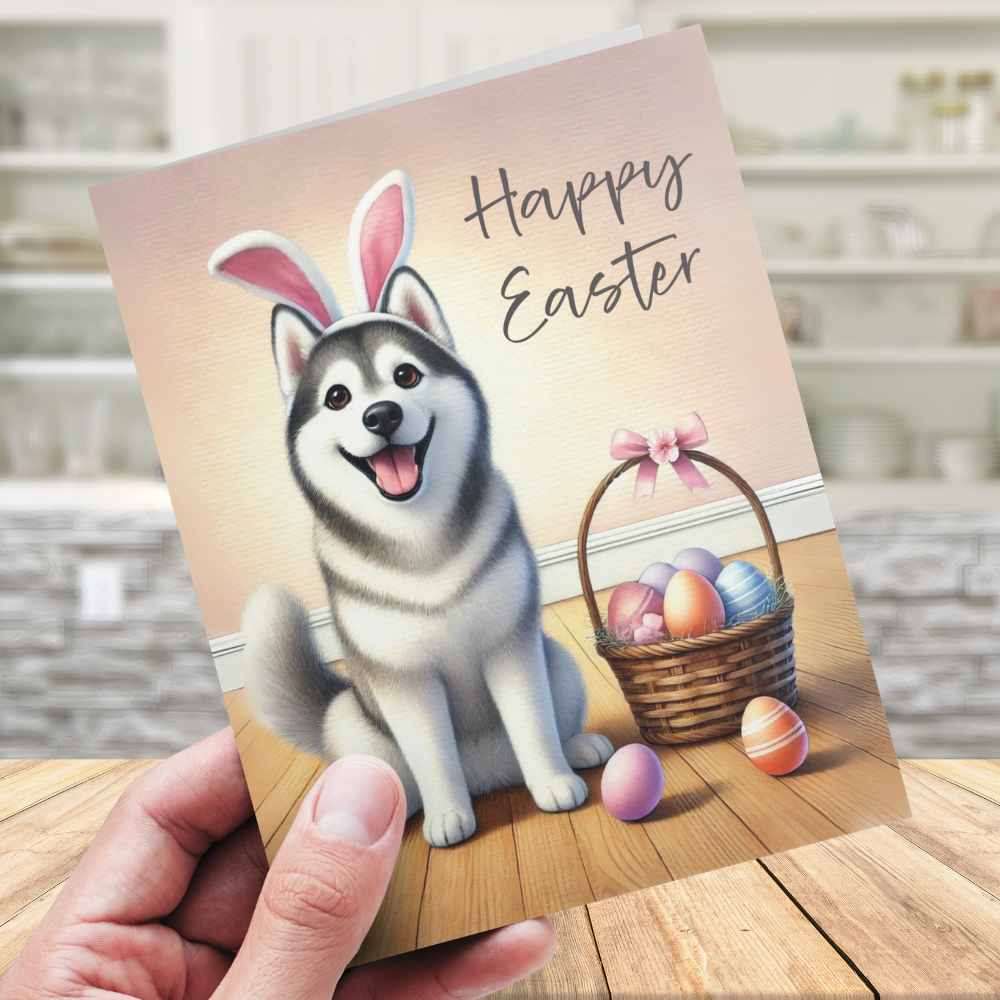 Easter Greeting Card, Husky Dog: Happy Easter