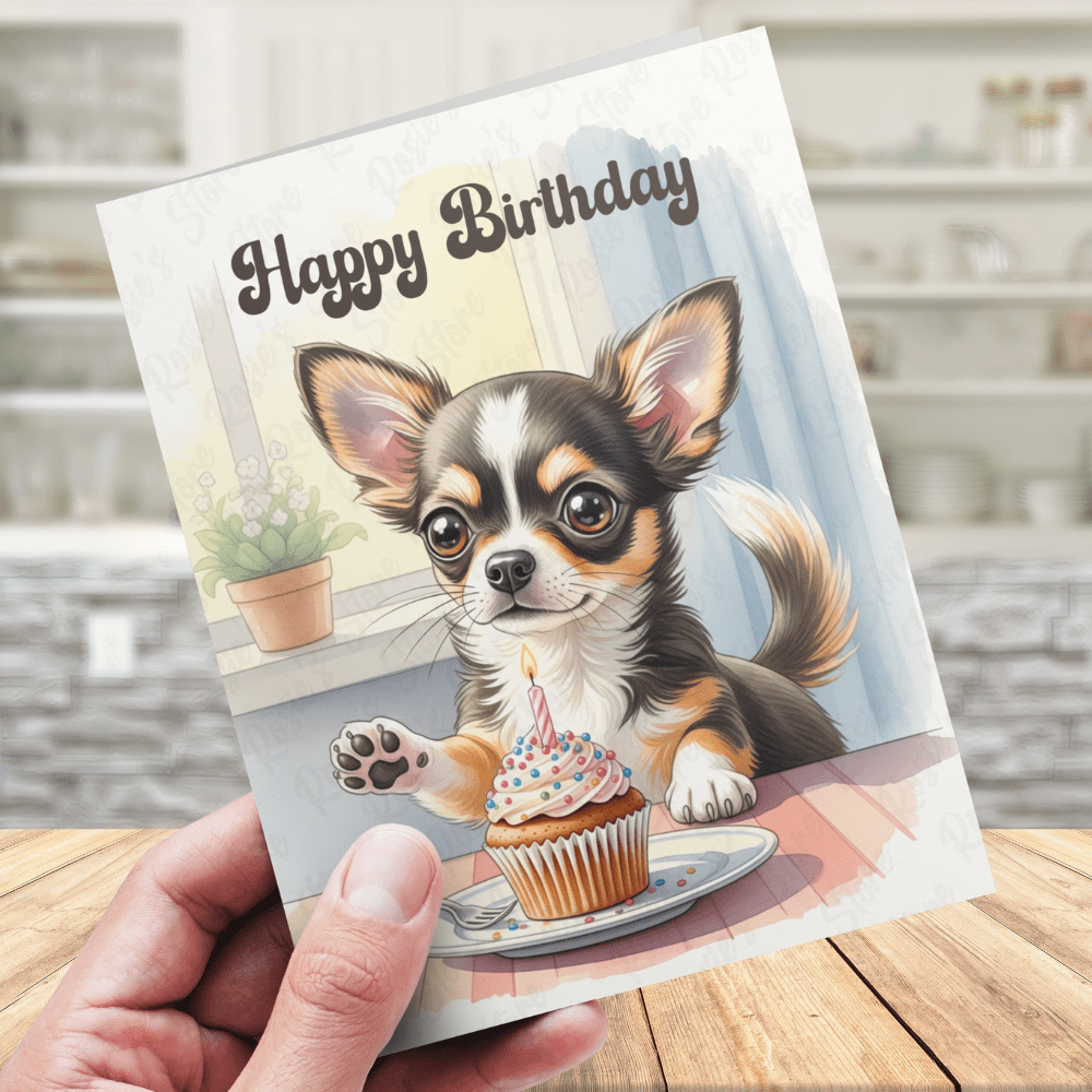 Birthday Greeting Card, Chihuahua (Black, Brown & White) Dog Pet Lover: Happy Birthday