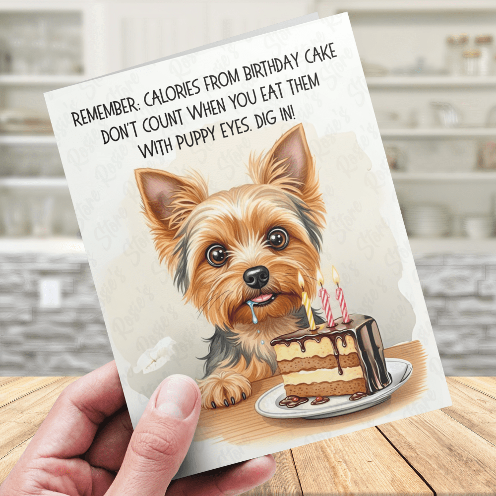 Birthday Greeting Card, Yorkie Dog Pet Lover: Dig In!