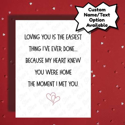 Couple Romantic Greeting Card: Loving You Is The Easiest Thing...