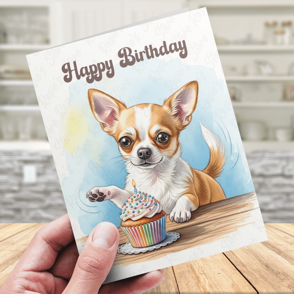 Birthday Greeting Card, Chihuahua (Brown & White) Dog Pet Lover: Happy Birthday