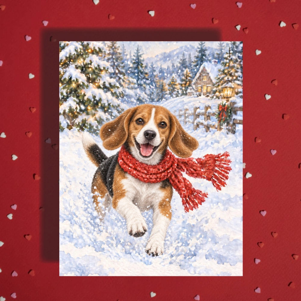 Christmas Card, Beagle Dog (4 fur color options)