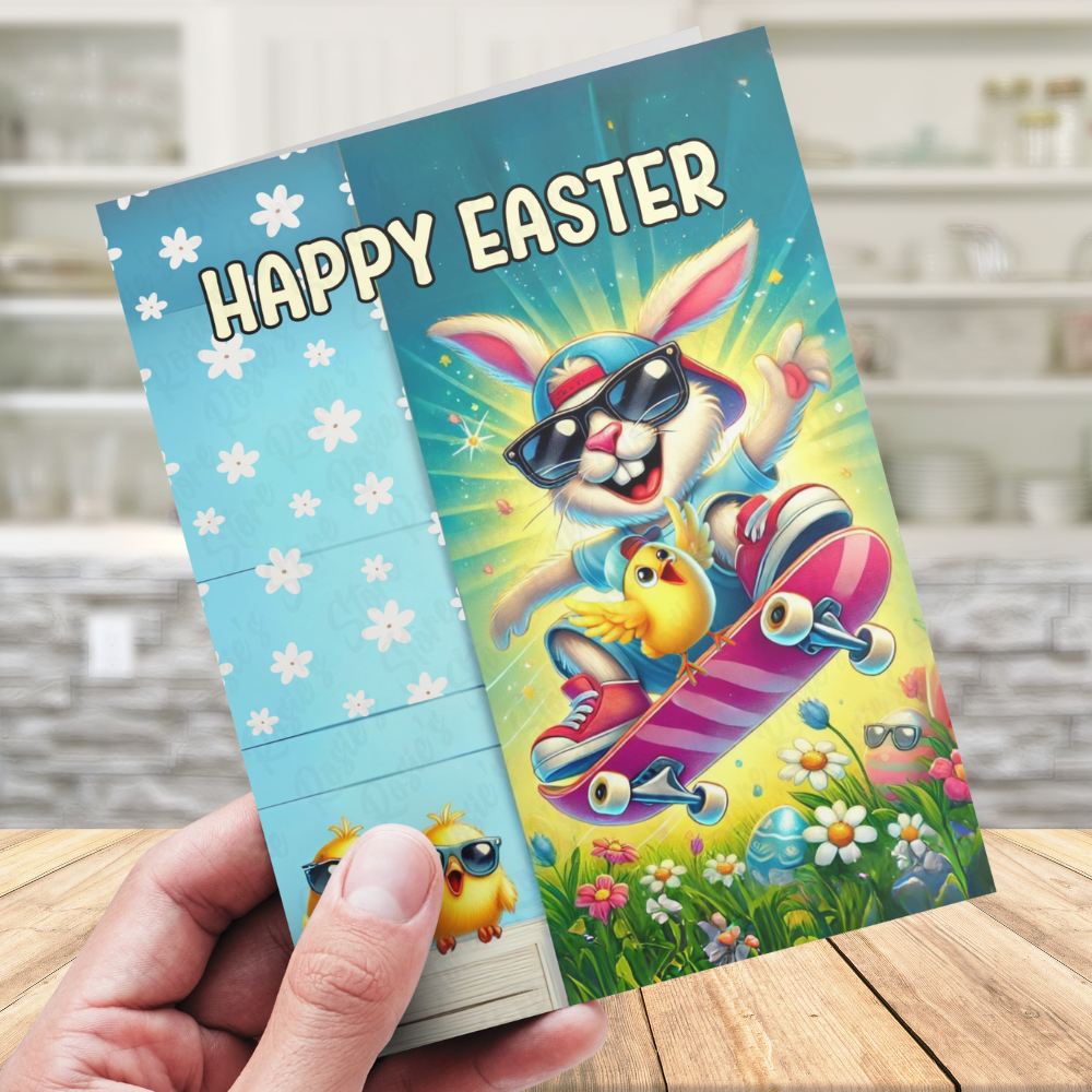 Easter Greeting Card, Skateboarding Easter Bunny: Happy Easter