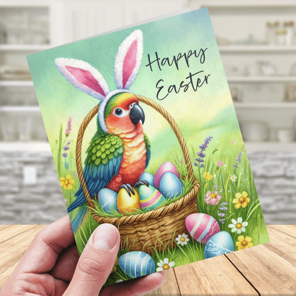 Easter Greeting Card, Parrot: Happy Easter
