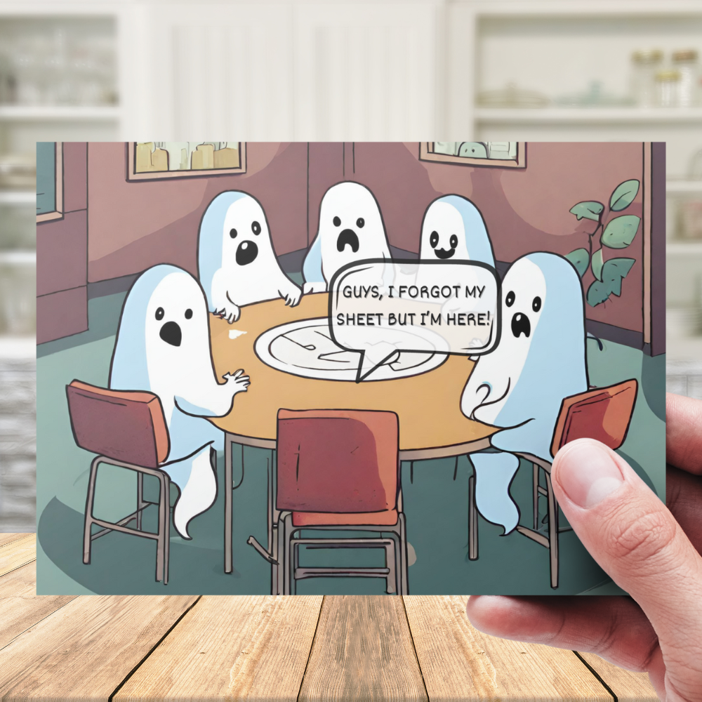 Ghost Funny Greeting Card: Guys, I Forgot My Sheet But I'm Here!