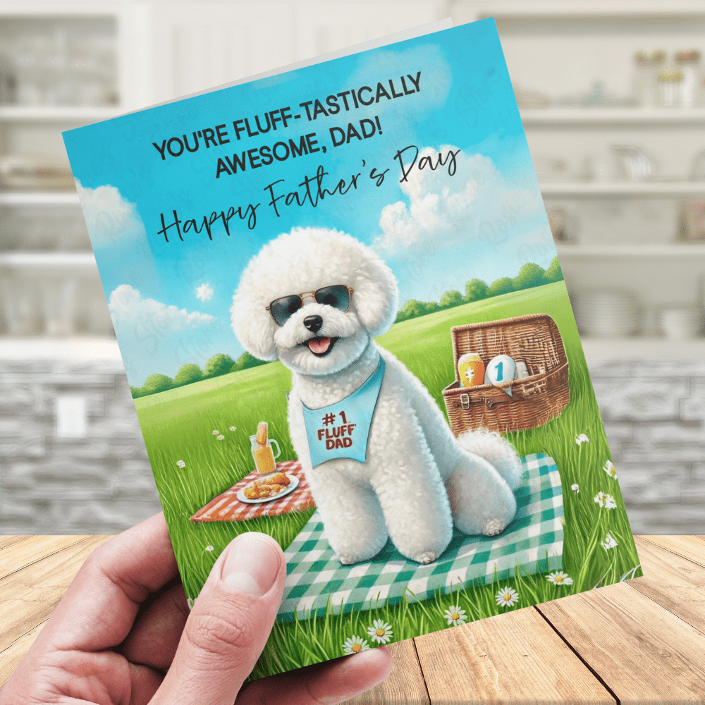 Dad Gift, Greeting Card, Bichon Frise Dog, Picnic: Happy Father's Day