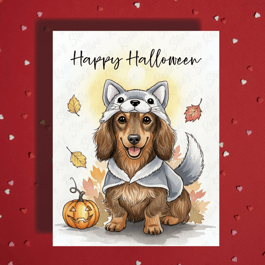 Halloween Fall Dachshund Wiener Dog Greeting Card: Happy Halloween