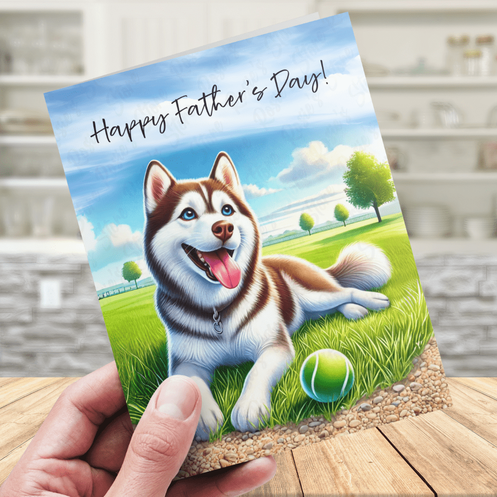 Dad Gift, Greeting Card, Brown/White Husky Dog: Happy Father's Day