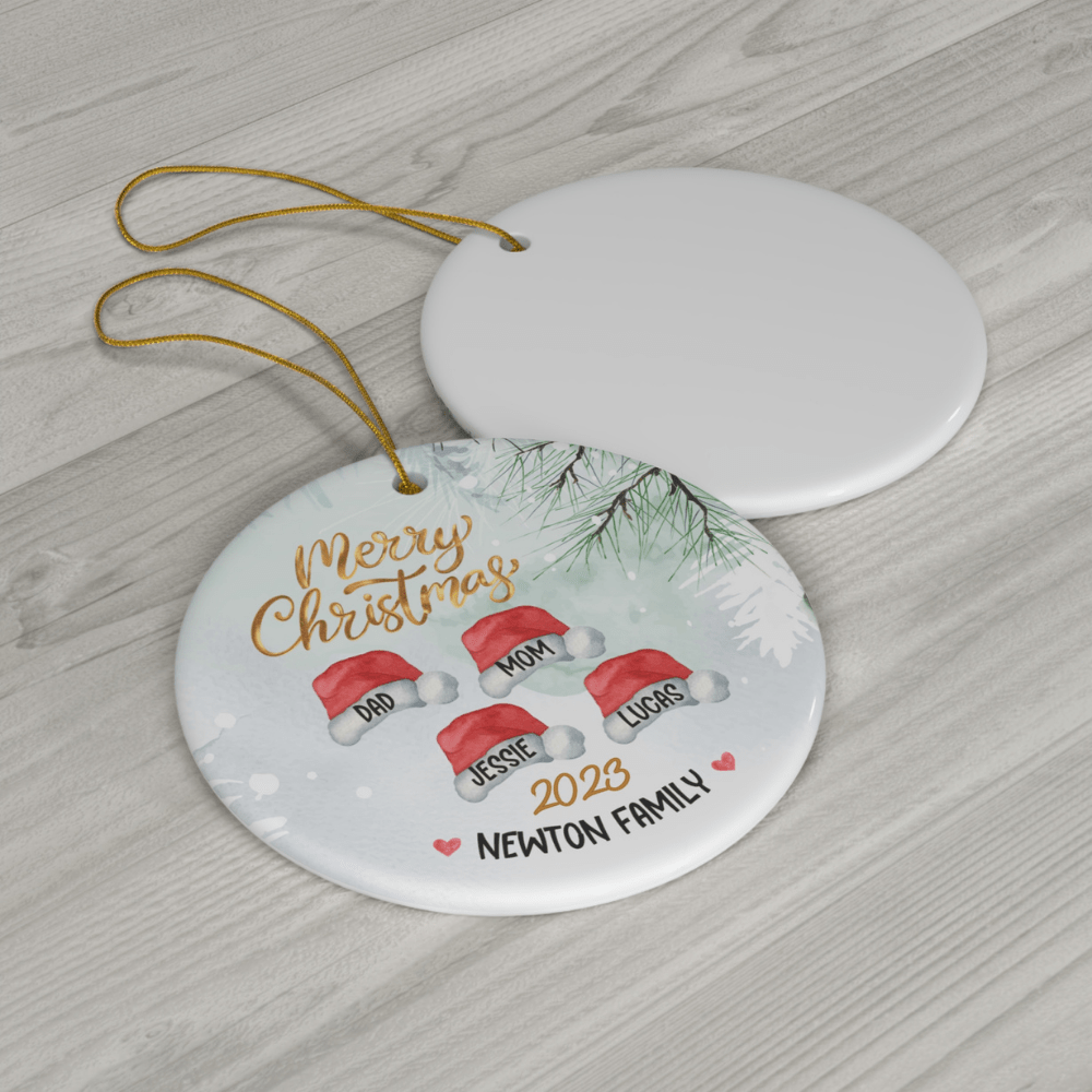 Christmas Gift, Ceramic Santa Hat Family and Pet Ornament