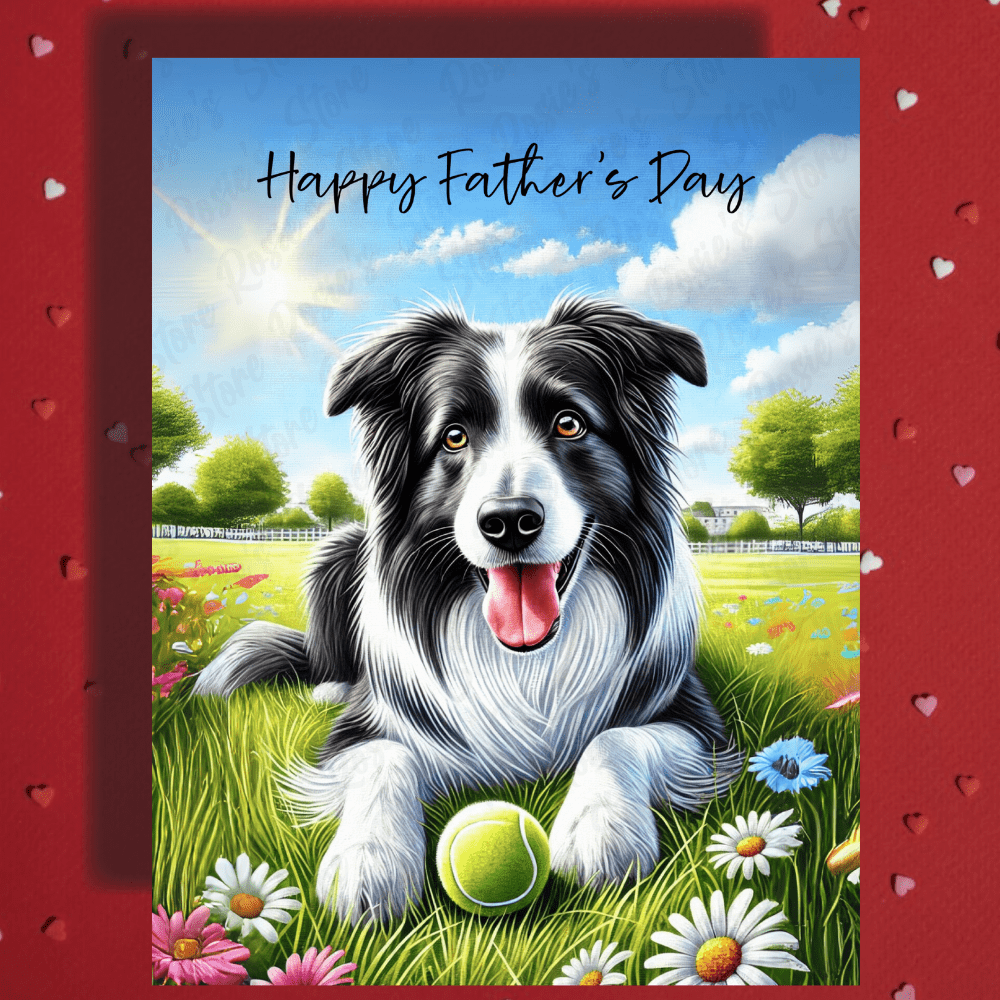 Dad Gift, Greeting Card, Border Collie Dog, Black & White: Happy Father's Day