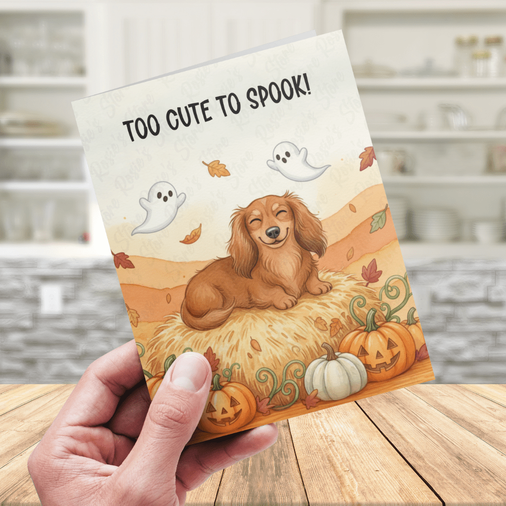 Halloween Fall Dachshund Wiener Dog Greeting Card: Too Cute To Spook!