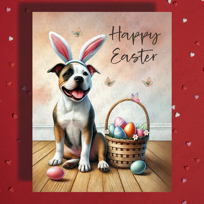 Easter Greeting Card, Pitbull Dog: Happy Easter