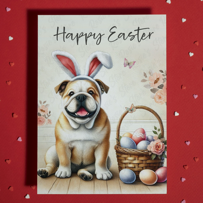 Easter Greeting Card, Bulldog Dog: Happy Easter