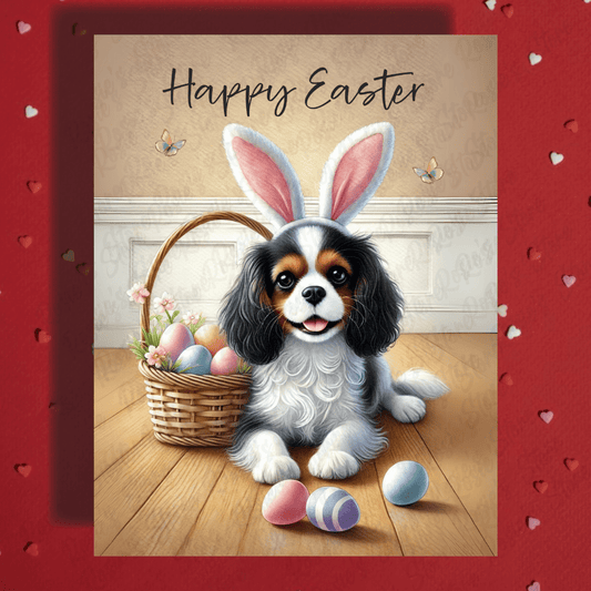 Easter Greeting Card, Cavalier King Charles Spaniel Dog: Happy Easter