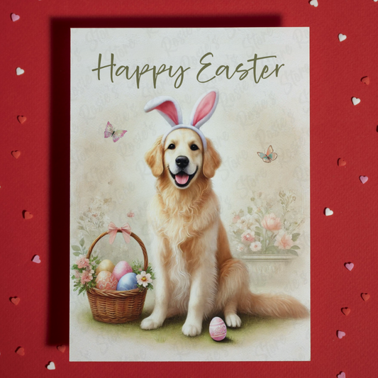 Easter Greeting Card, Golden Retriever Dog: Happy Easter