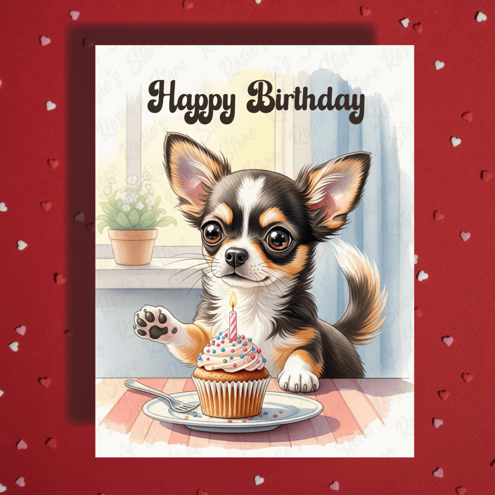 Birthday Greeting Card, Chihuahua (Black, Brown & White) Dog Pet Lover: Happy Birthday
