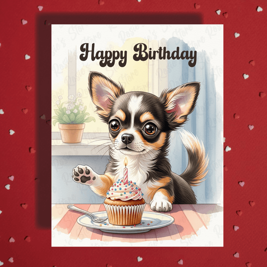 Birthday Greeting Card, Chihuahua (Black, Brown & White) Dog Pet Lover: Happy Birthday