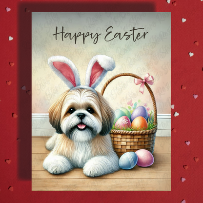 Easter Greeting Card, Shi tzu Dog: Happy Easter