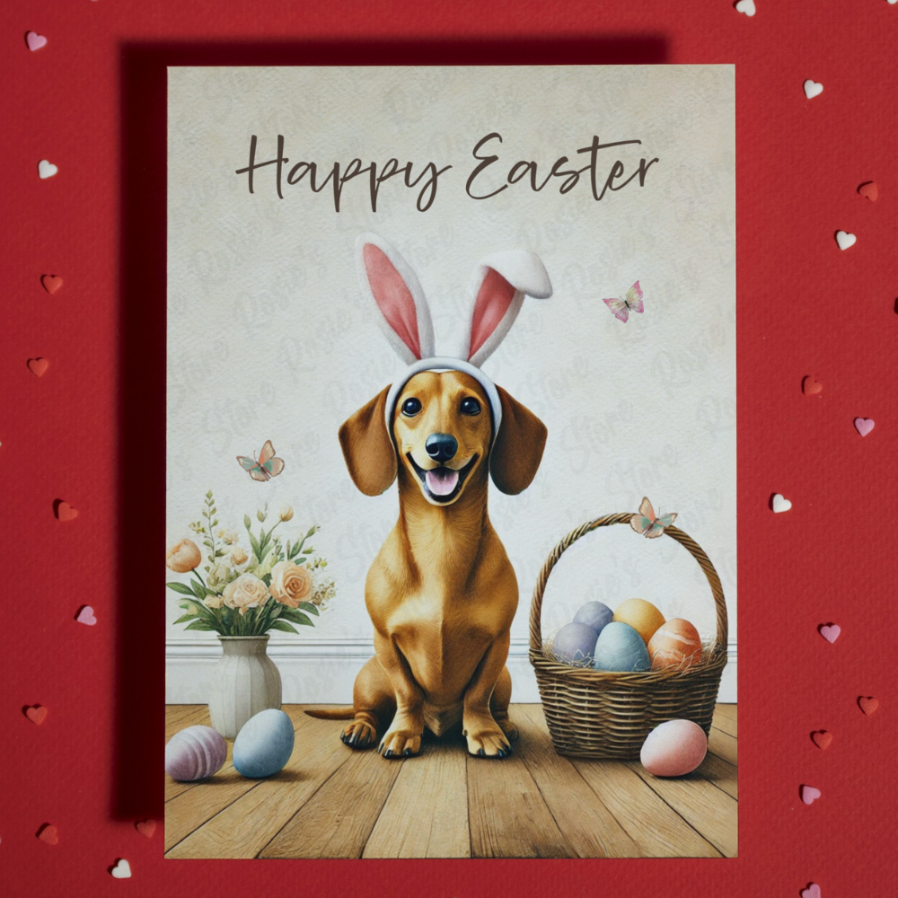 Easter Greeting Card, Dachshund Dog: Happy Easter