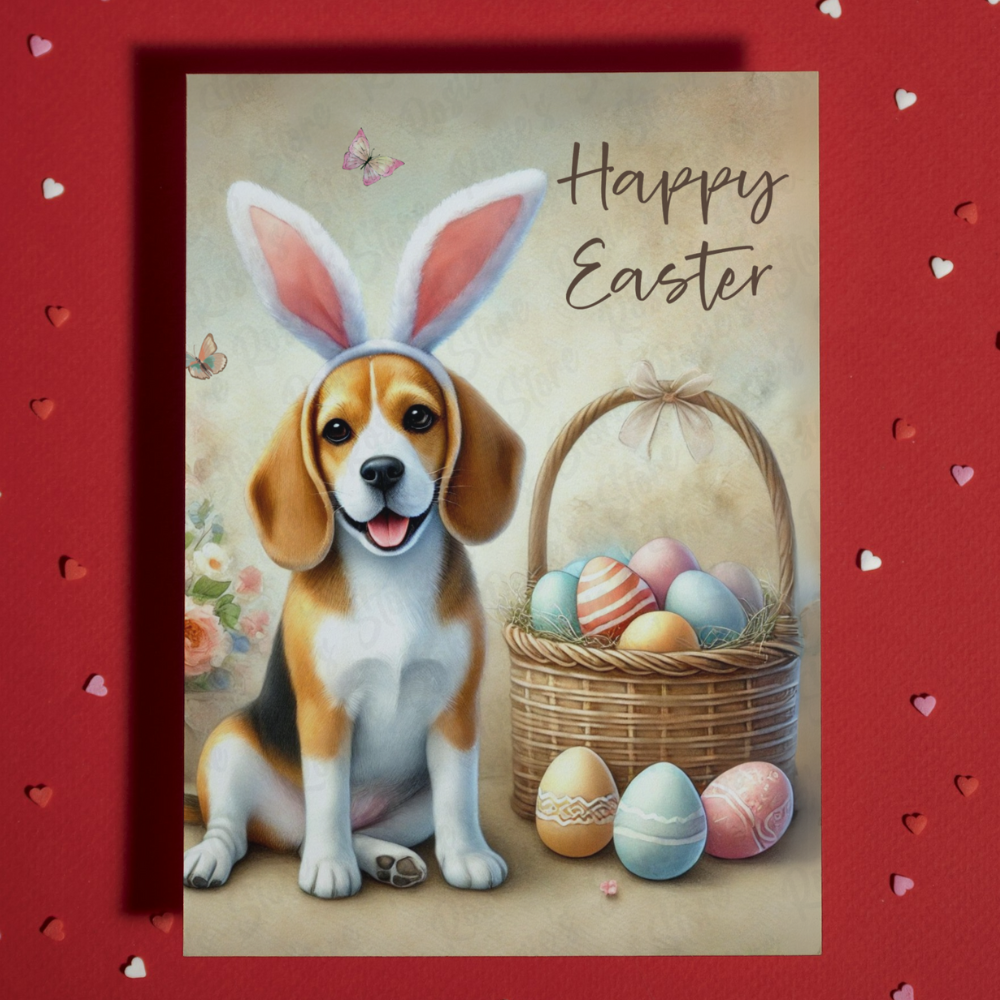 Easter Greeting Card, Beagle Dog: Happy Easter