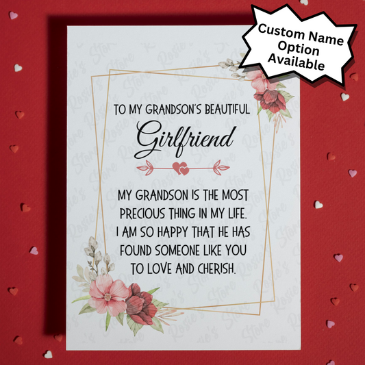 Girlfriend Greeting Card For Grandson's Girlfriend: My Grandson Is The Most Precious Thing