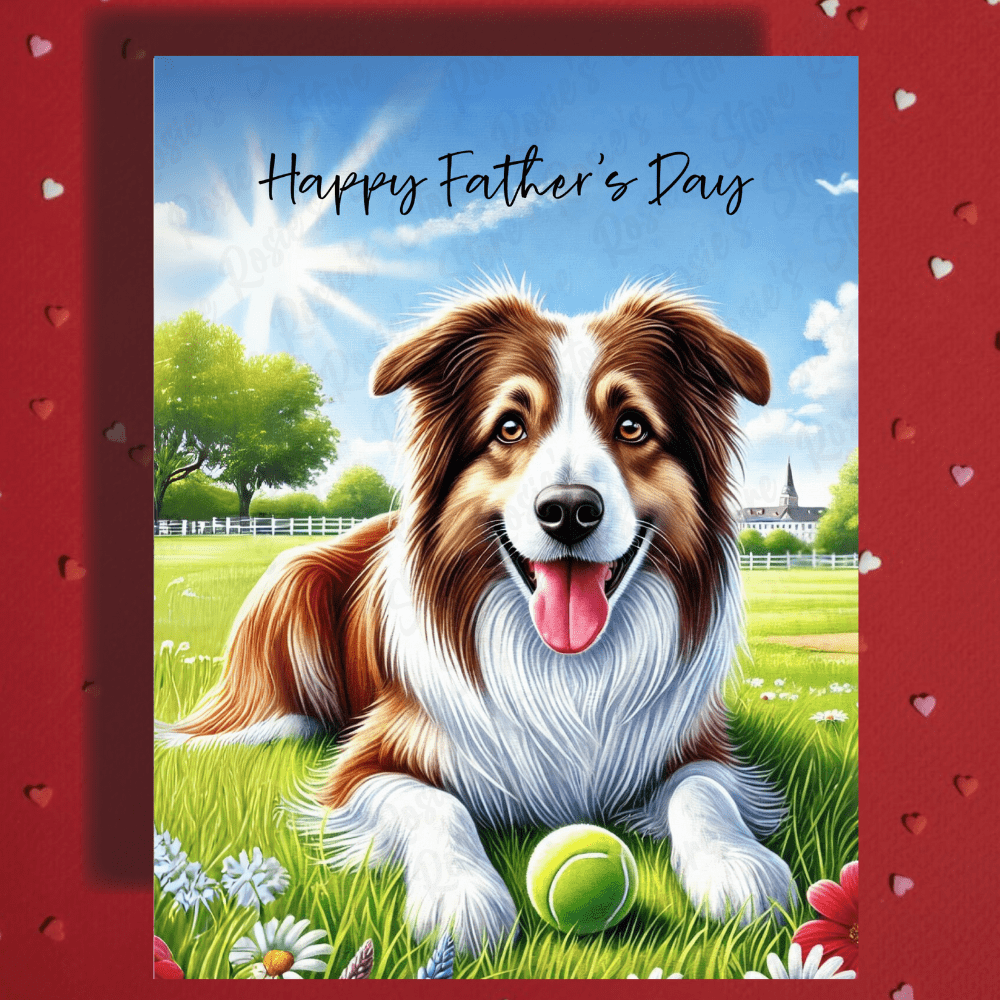 Dad Gift, Greeting Card, Border Collie Dog, Brown & White: Happy Father's Day