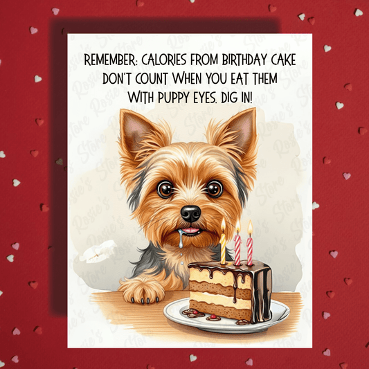 Birthday Greeting Card, Yorkie Dog Pet Lover: Dig In!