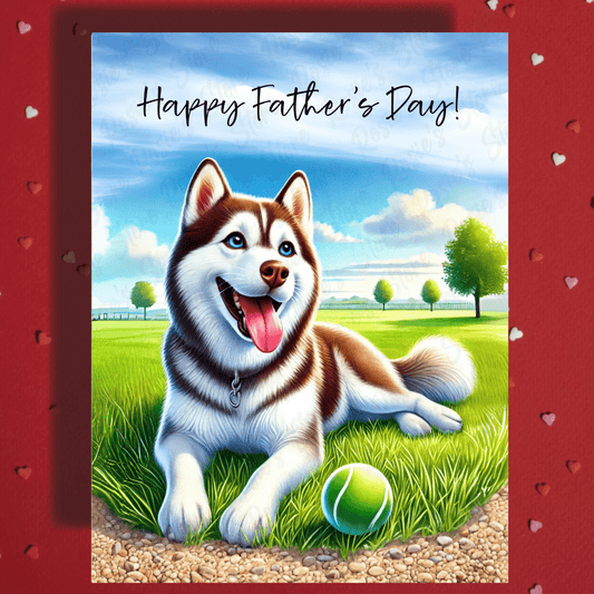 Dad Gift, Greeting Card, Brown/White Husky Dog: Happy Father's Day
