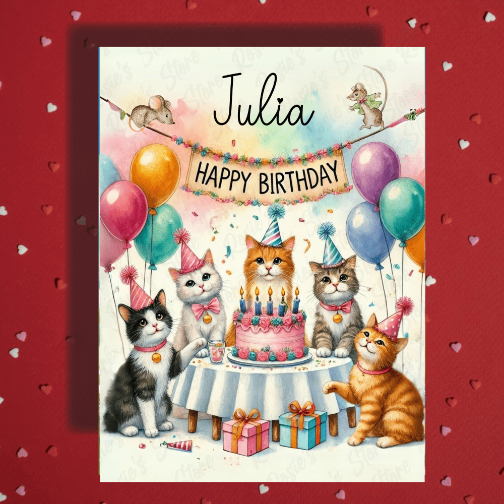 Birthday Greeting Card, Cats: Happy Birthday with a Custom Name