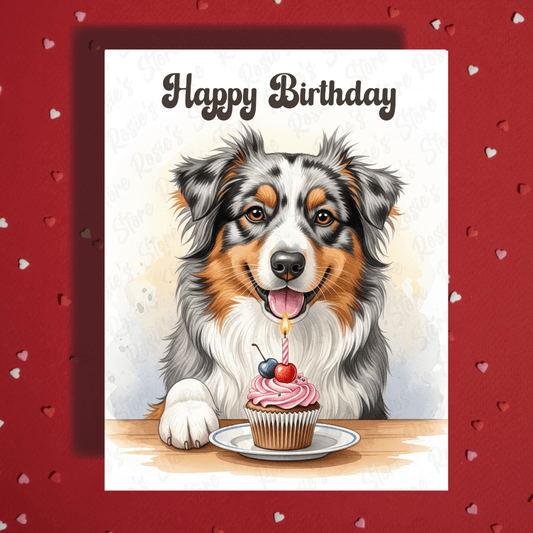 Birthday Greeting Card, Australian Shepherd Dog Pet Lover 01: Happy Birthday