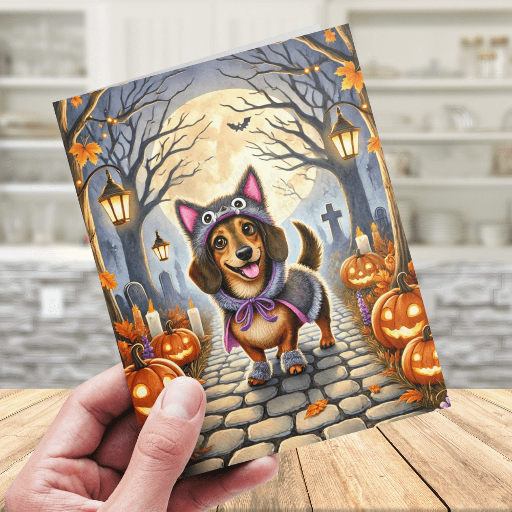 Halloween Fall Dachshund Wiener Dog Greeting Card