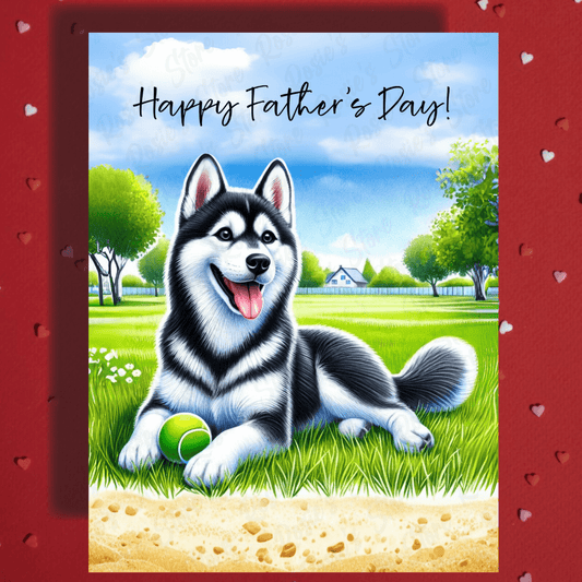 Dad Gift, Greeting Card, Black/White Husky Dog: Happy Father's Day