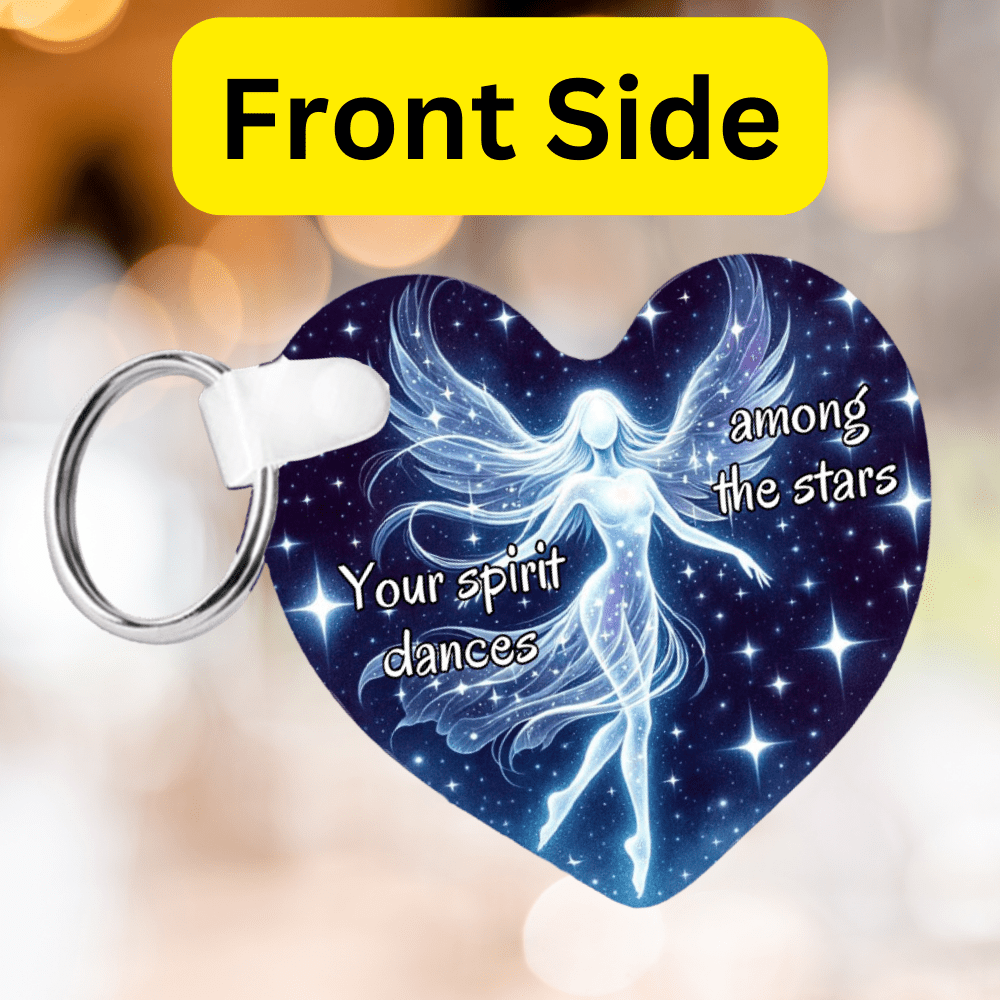 Memorial Heart Keychain With a Gift Box, Angel Female: Your Sprit Dances Among The Stars